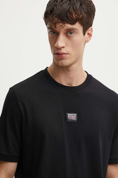 HUGO t-shirt bawełniany męski kolor czarny gładki 50528171