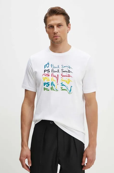 Хлопковая футболка PS Paul Smith мужская цвет белый с принтом M2R.011R.NP4697
