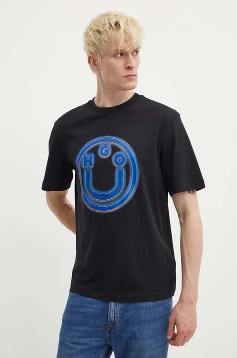 Hugo Blue t-shirt bawełniany męski kolor czarny z nadrukiem 50519706