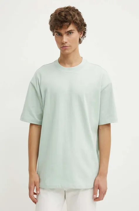 Хлопковая футболка HUGO мужская цвет зелёный однотонная 50516664