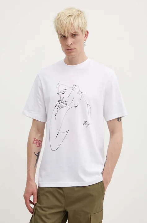 HUGO t-shirt bawełniany męski kolor biały z nadrukiem 50516724