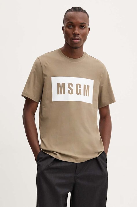 Bombažna kratka majica MSGM moška, zelena barva, 3740MM520.247798