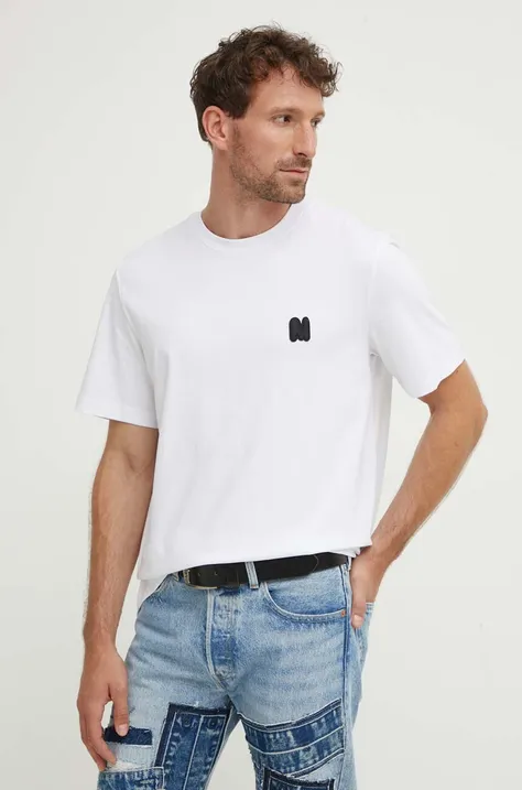 Pamučna majica MSGM za muškarce, boja: bijela, s aplikacijom, 3740MM111.247798