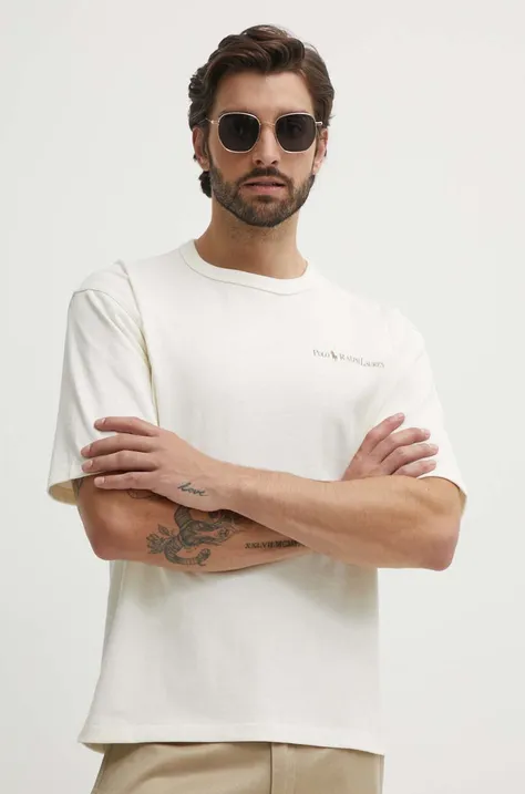 Polo Ralph Lauren t-shirt bawełniany męski kolor beżowy z nadrukiem 710950133001