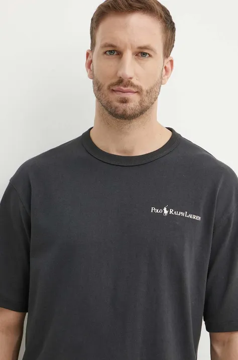 Polo Ralph Lauren tricou din bumbac barbati, culoarea gri, cu imprimeu, 710950133001
