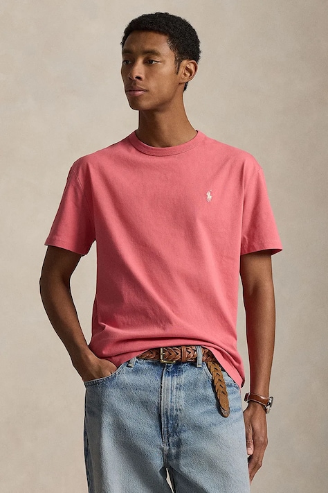 Polo Ralph Lauren t-shirt bawełniany męski kolor różowy gładki 710916698