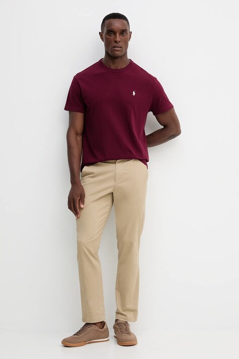 Polo Ralph Lauren t-shirt bawełniany męski kolor bordowy gładki 710916698