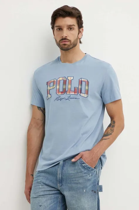 Памучна тениска Polo Ralph Lauren в синьо с апликация 710941855