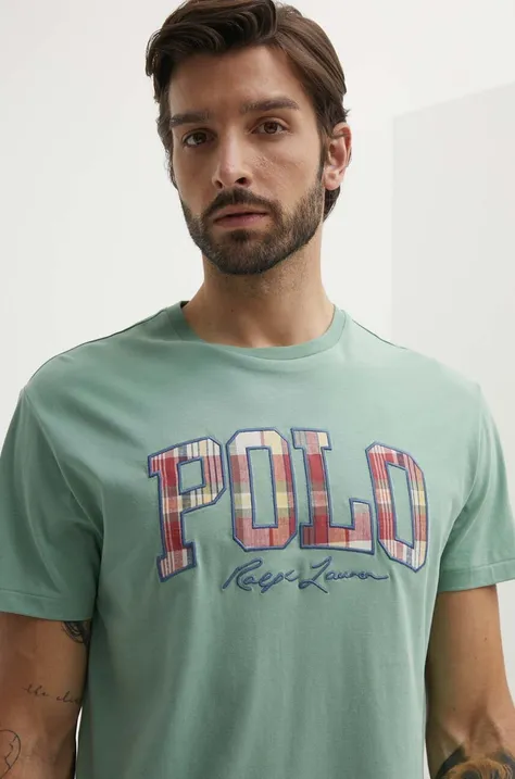 Bombažna kratka majica Polo Ralph Lauren moška, zelena barva, 710941855