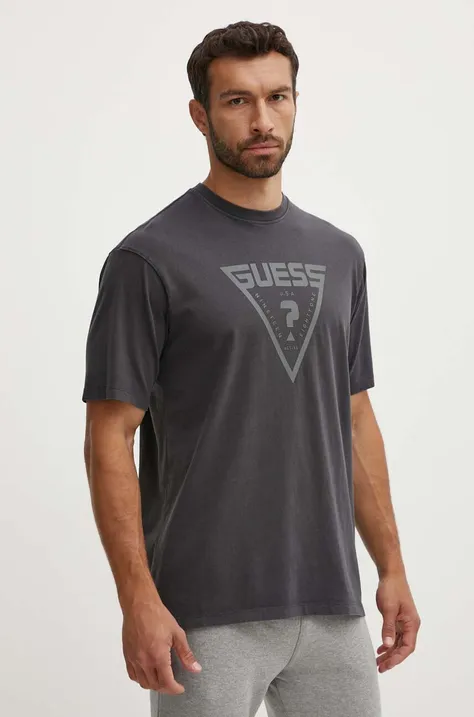 Bavlnené tričko Guess ALINO pánske, šedá farba, s potlačou, Z4YI00 I3Z14
