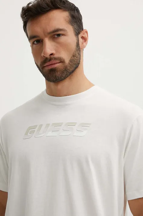 Bombažna kratka majica Guess HOZIER moška, bela barva, Z4YI07 I3Z14