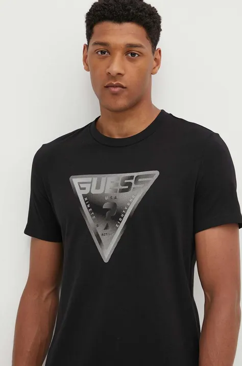 Βαμβακερό μπλουζάκι Guess FURIO ανδρικό, χρώμα: μαύρο, Z4YI12.I3Z14
