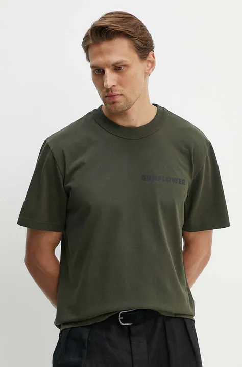 Bavlnené tričko Sunflower pánske, zelená farba, s potlačou, 2013