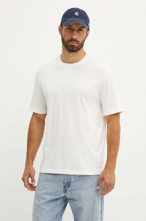 Хлопковая футболка Armani Exchange мужская цвет белый с аппликацией 6DZTLE ZJ9JZ