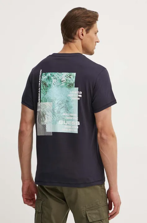 Bavlněné tričko Guess tmavomodrá barva, s potiskem, M4YI03 I3Z14
