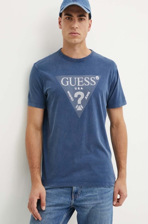 Бавовняна футболка Guess чоловіча колір синій з аплікацією M4YI05 I3Z14