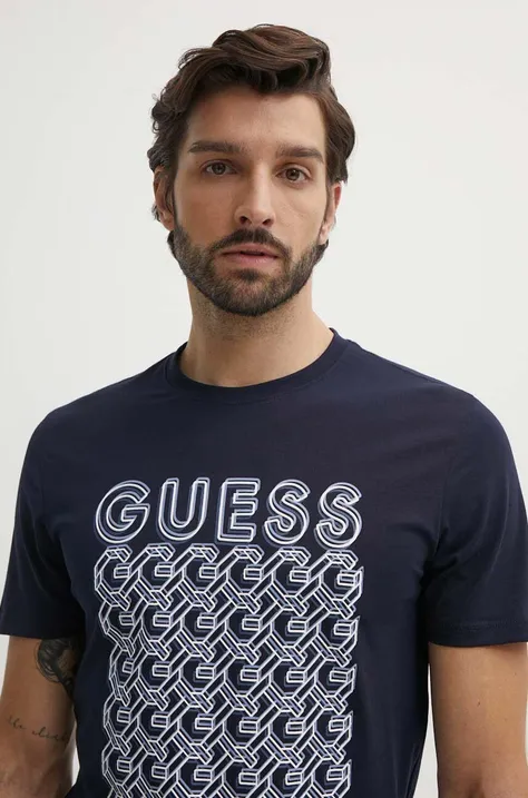 Majica kratkih rukava Guess za muškarce, boja: tamno plava, s tiskom, M4YI29 J1314