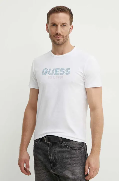 Tričko Guess pánske, biela farba, s potlačou, M4YI30 J1314