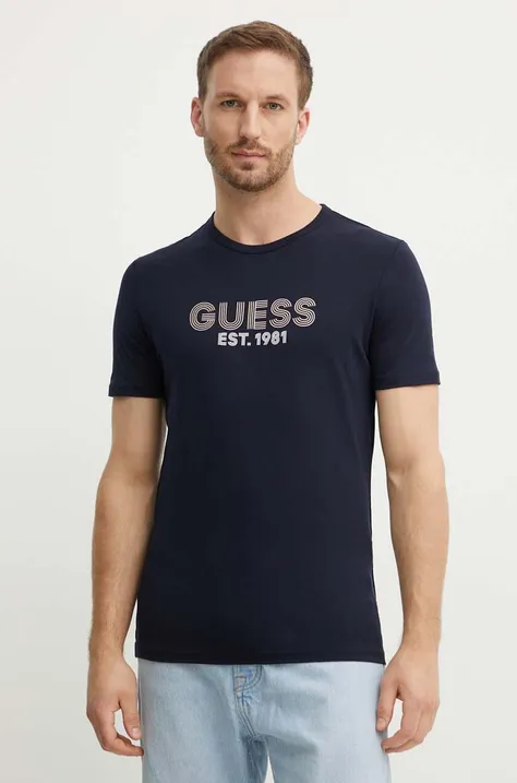 Tričko Guess pánske, tmavomodrá farba, s potlačou, M4YI30 J1314