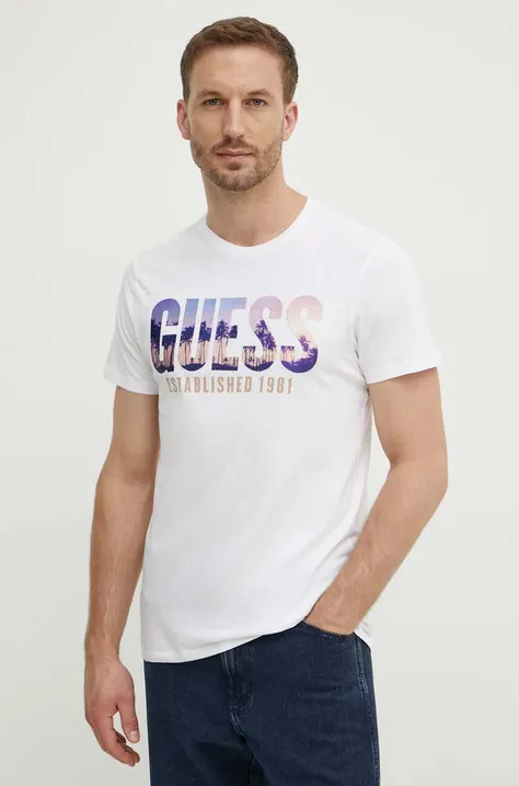 Bavlněné tričko Guess bílá barva, s potiskem, M4YI83 K9RM1