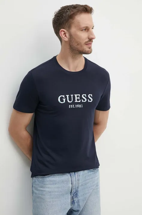 Majica kratkih rukava Guess za muškarce, boja: tamno plava, s tiskom, M4YI38 J1314