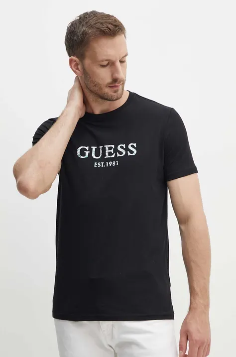 Guess t-shirt fekete, férfi, nyomott mintás, M4YI38 J1314