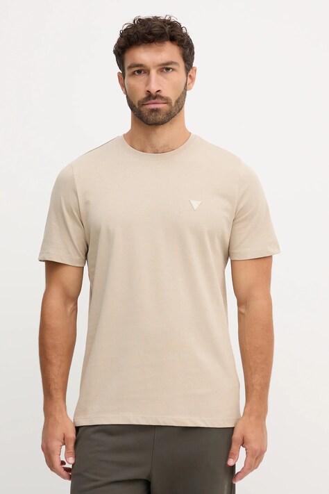 Guess t-shirt bawełniany męski kolor beżowy gładki M4YI0A KCCM1