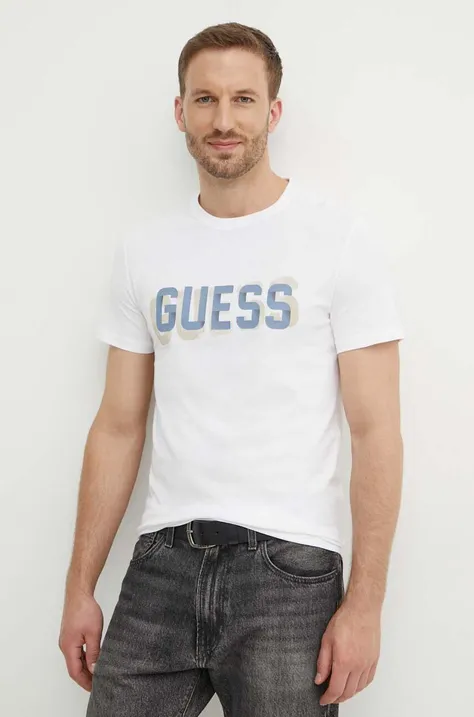 Βαμβακερό μπλουζάκι Guess ανδρικό, χρώμα: άσπρο, M4YI15 I3Z14