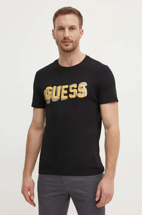 Βαμβακερό μπλουζάκι Guess ανδρικό, χρώμα: μαύρο, M4YI15 I3Z14