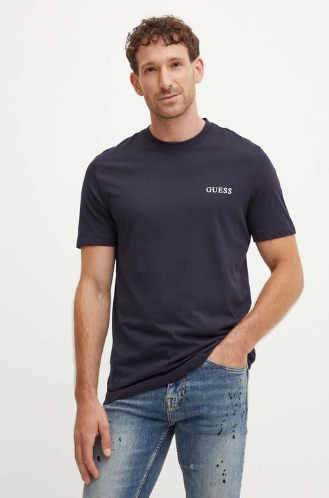 Βαμβακερό μπλουζάκι Guess 3-pack ανδρικό, χρώμα: ναυτικό μπλε, U4YG52 KCAM1