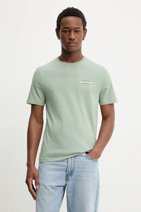 Бавовняна футболка Guess Jeans колір синій з принтом M4YI55 K8HM0