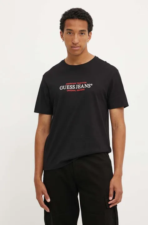 Хлопковая футболка Guess Jeans мужская цвет чёрный с принтом M4YI42 K8FQ4