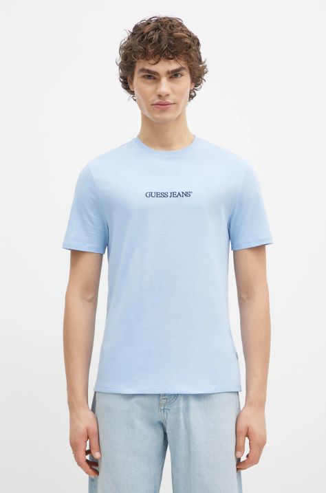 Guess Jeans t-shirt in cotone uomo colore blu con applicazione M4YI52 K8HM0