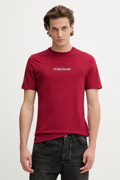 Guess Jeans t-shirt bawełniany męski kolor bordowy z aplikacją M4YI52 K8HM0
