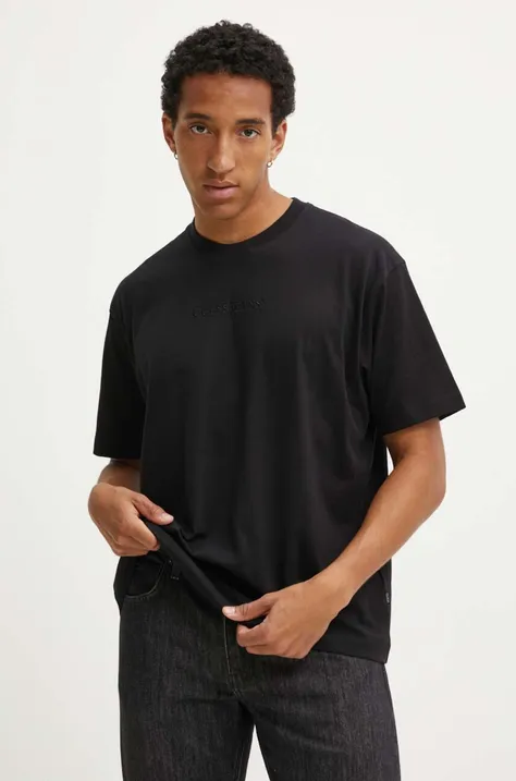 Хлопковая футболка Guess Jeans мужская цвет чёрный однотонная M4YI44 K8FQ4