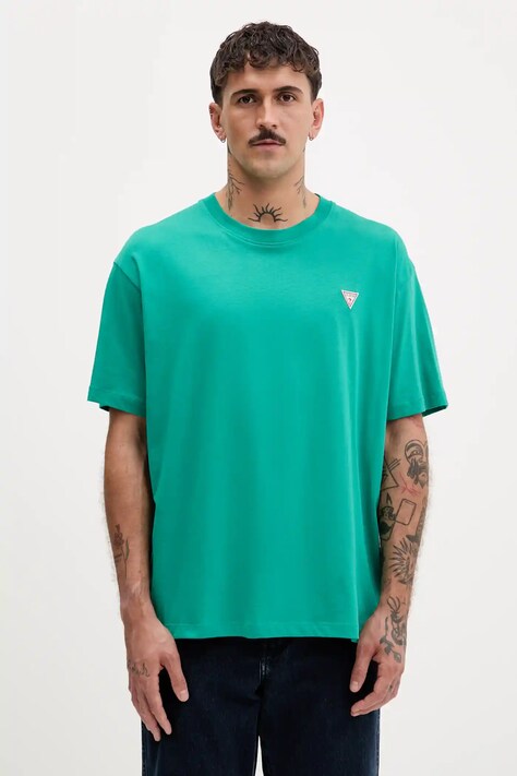 Бавовняна футболка Guess Jeans колір зелений однотонна M4YI46 K8FQ4