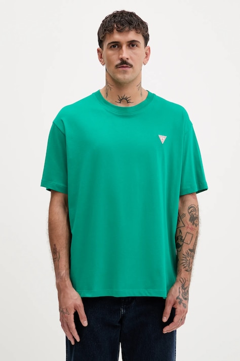 Guess Jeans tricou din bumbac culoarea verde, uni, M4YI46 K8FQ4