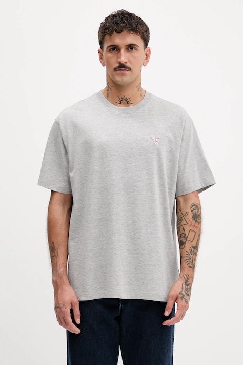 Bavlnené tričko Guess Jeans pánske, šedá farba, jednofarebná, M4YI46 K8FQ4