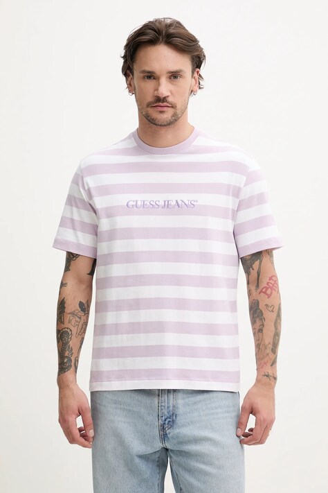 Guess Jeans tricou din bumbac barbati, culoarea roz, modelator, M4YI84 K9XF1