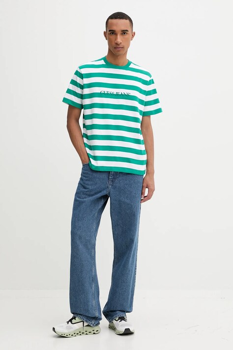 Βαμβακερό μπλουζάκι Guess Jeans ανδρικό, χρώμα: ροζ, M4YI84 K9XF1