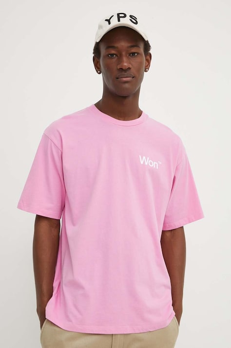Won Hundred tricou din bumbac barbati, culoarea roz, cu imprimeu, 3101-12063
