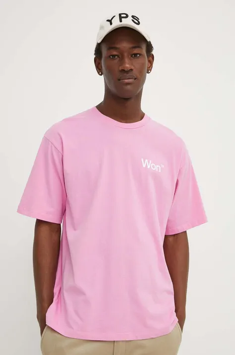 Pamučna majica Won Hundred za muškarce, boja: ružičasta, s tiskom, 3101-12063