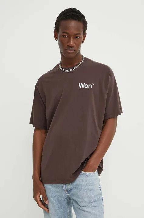 Хлопковая футболка Won Hundred мужской цвет коричневый с принтом 3101-12063