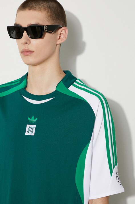 Tričko adidas Originals adidas x NTS Radio Jersey 2 pánske, zelená farba, vzorované, JI5151
