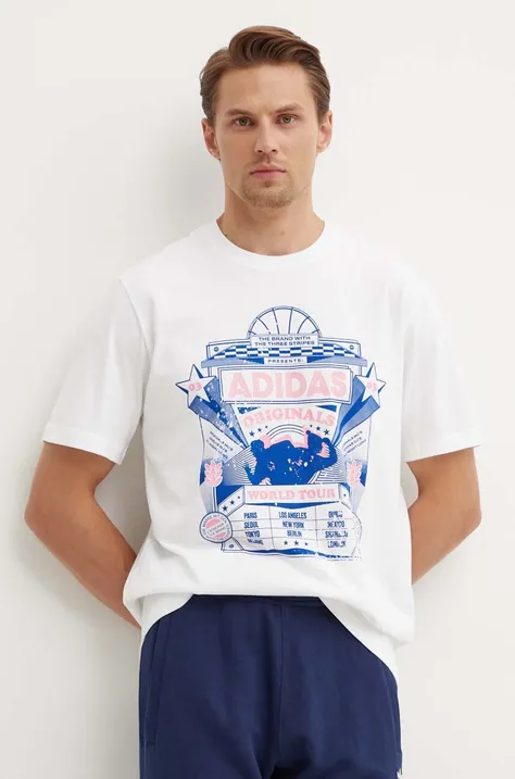 Pamučna majica adidas Originals Street 4 za muškarce, boja: bijela, s tiskom, IX6753