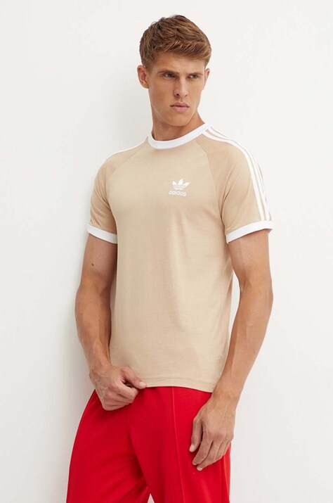 adidas Originals tricou din bumbac Adicolor Classics 3-Stripes Tee barbati, culoarea bej, cu imprimeu, IZ2366