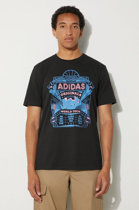 Pamučna majica adidas Originals Street 4 za muškarce, boja: crna, s tiskom, IZ2585