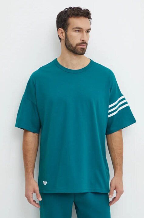 adidas Originals tricou din bumbac Neuclassics Tee barbati, culoarea turcoaz, cu imprimeu, JF9138