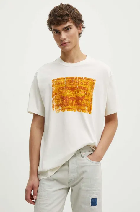 Levi's t-shirt bawełniany męski kolor beżowy z nadrukiem 87373