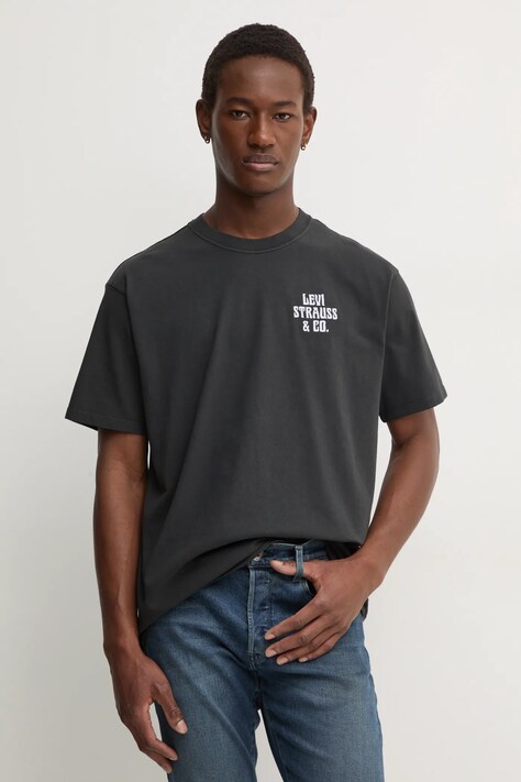 Bavlněné tričko Levi's šedá barva, s potiskem, 87373